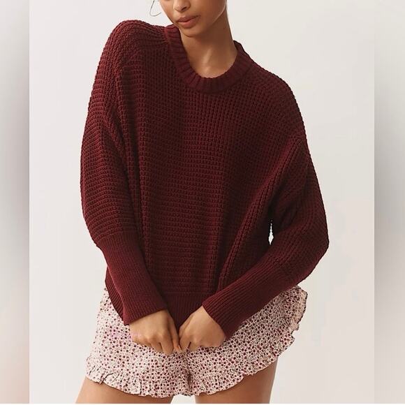 New Pilcro‎ Wine Red Waffle Knit Sweater Size Medium - Picture 1 of 7